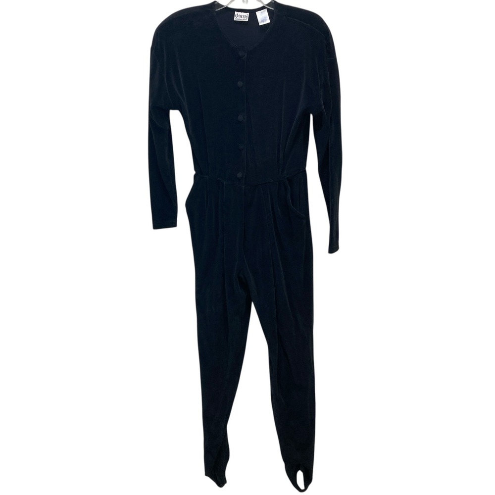 VTG‎ Elements Spiegel Black Velvet Stirrup Jumpsuit Women's S